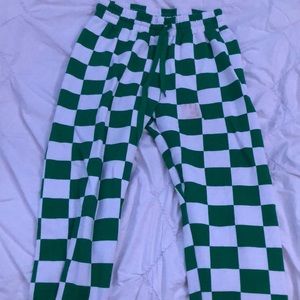 Green checkerboard joggers